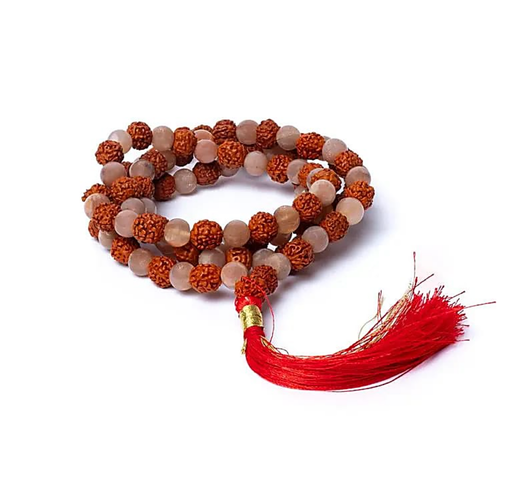 Collar de Mala Pierre de Lune Pêche Rudraksha- Estilo Gótico