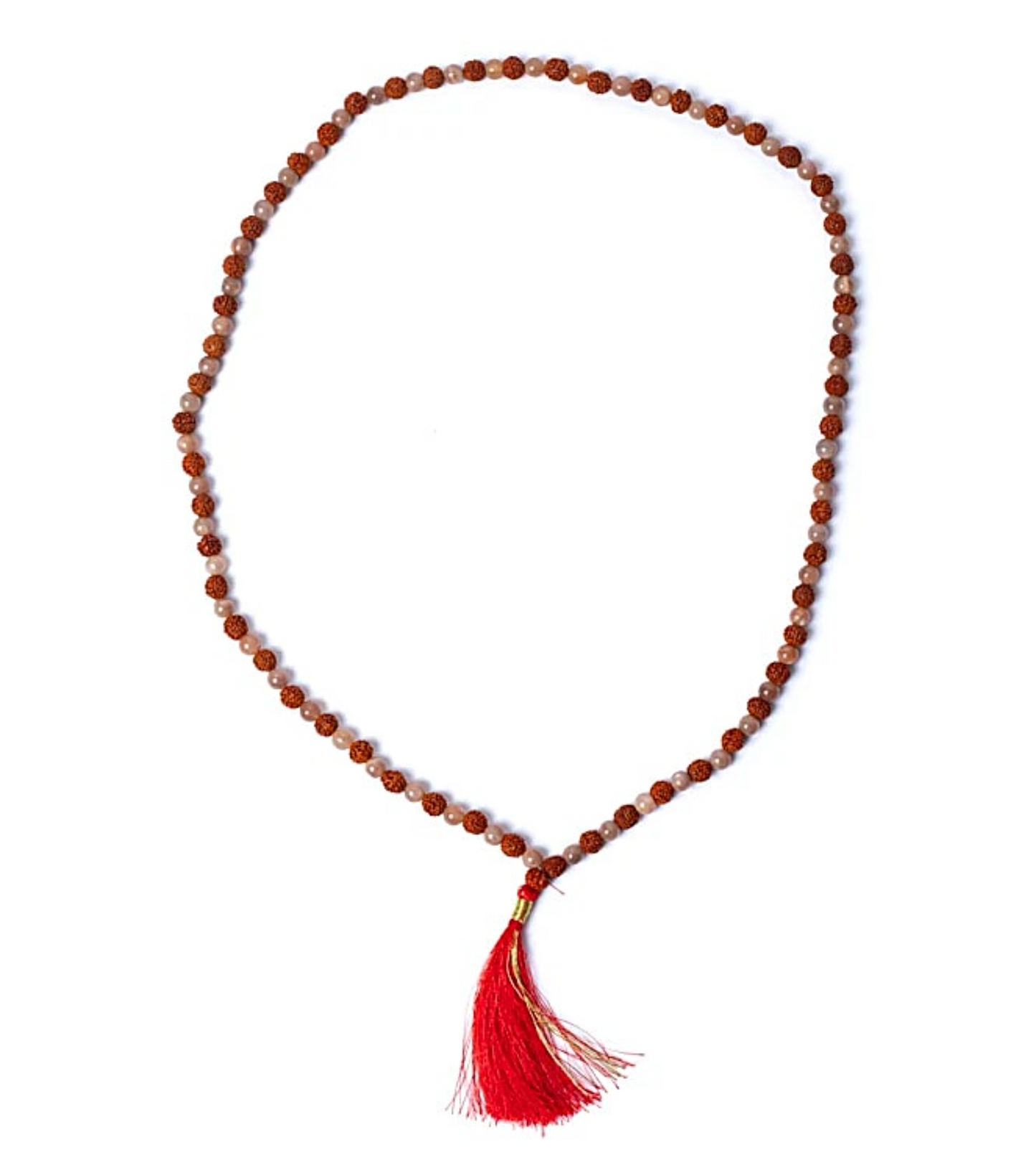 Collar de Mala de Pierre de Lune, Rudraksha y Madera Negra