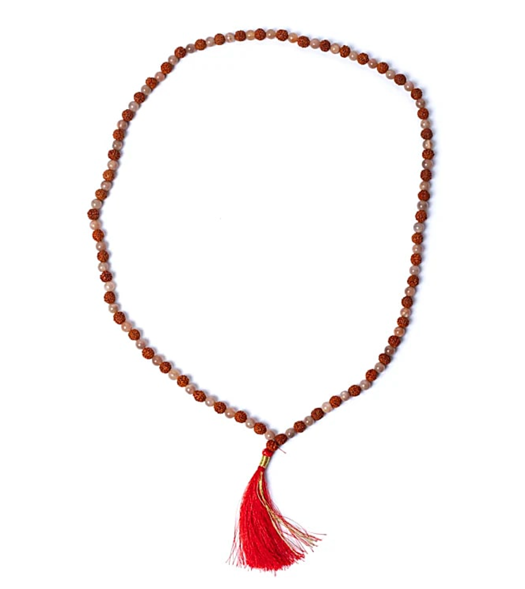 Collar de Mala de Pierre de Lune, Rudraksha y Madera Negra