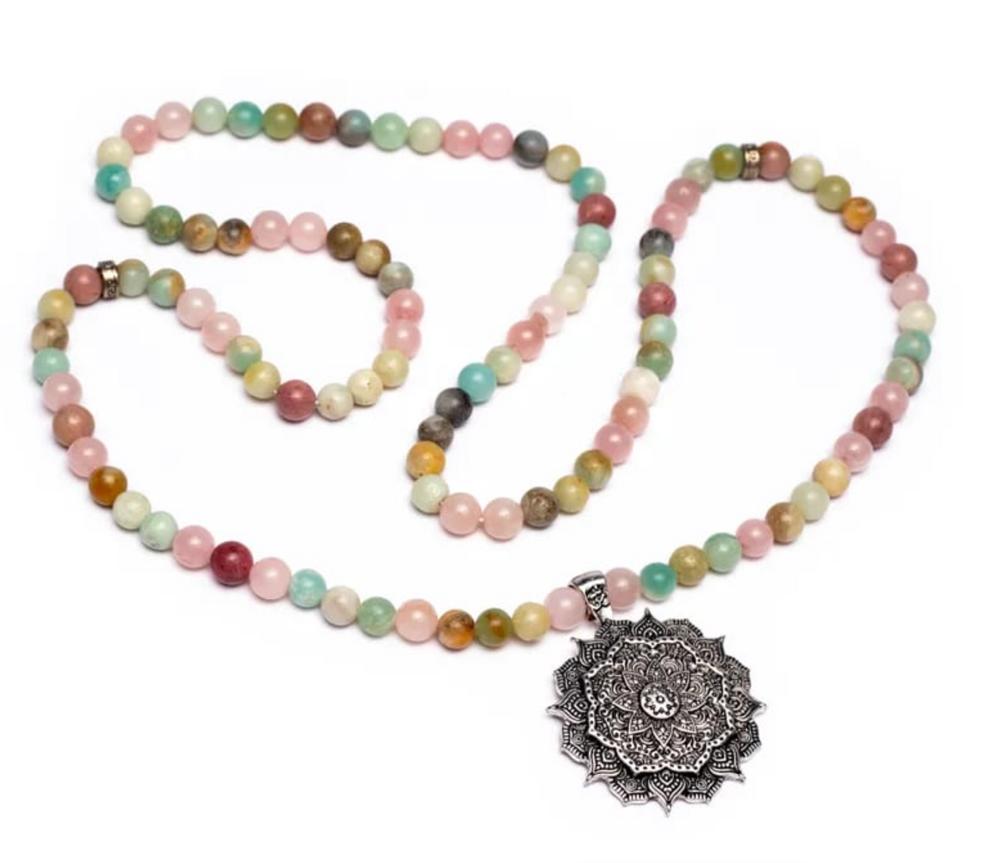 Esmalte de cuarzo rosa/ Amazonita/ Rodonita - Mundo Tibet