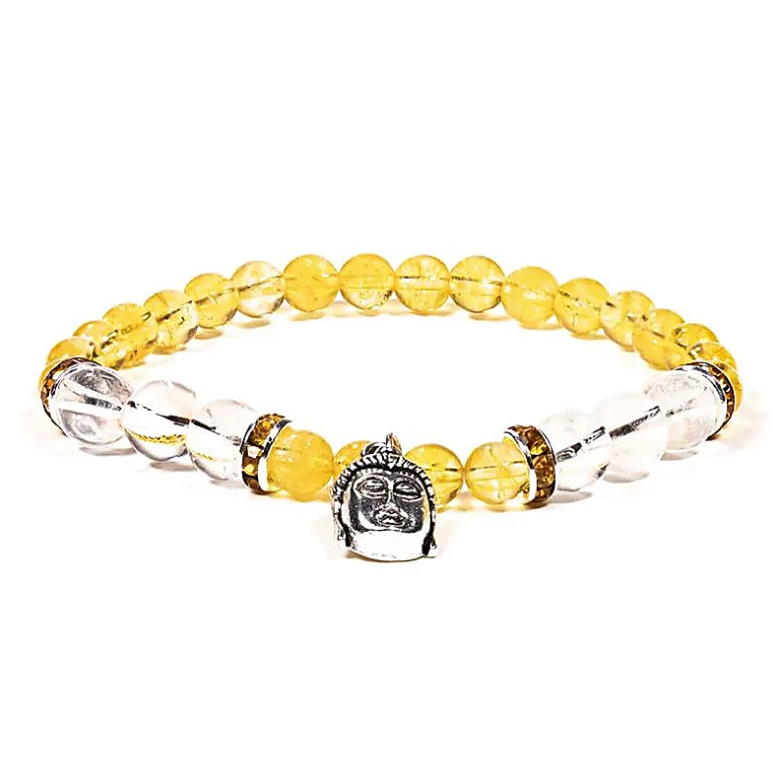 Pulsera de citrina, cristal de roca, Buda - Mundo Tibet