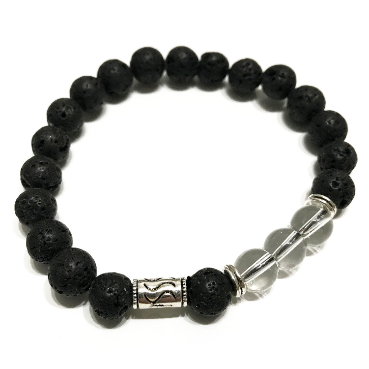 Pulsera de Cristal de Roca y piedra de lava