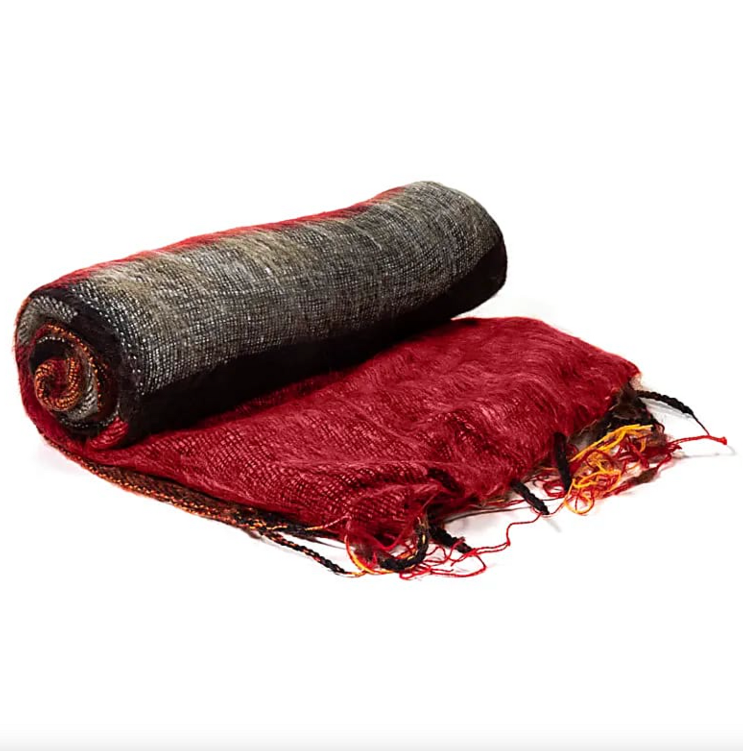 Bufanda tibetana de meditación con rayas rojas y anaranjadas - Mundo Tibet