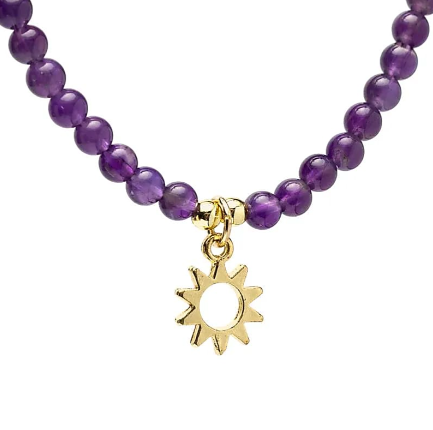Collar de amatista y colgante de sol – Luz, serenidad y elevación interior - Mundo Tibet