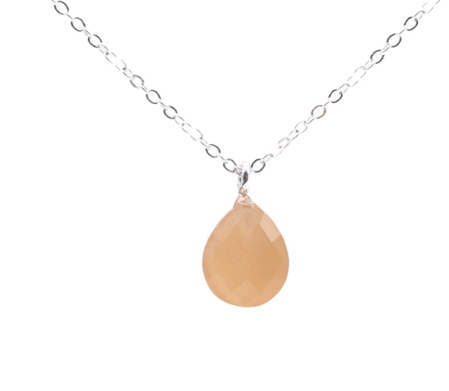 Collar de plata 925, piedra de sol en forma de gota – Energía, radiación y vitalidad - Mundo Tibet