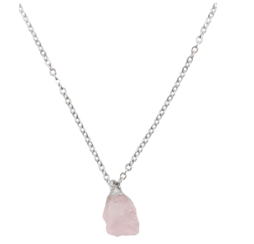 Collier Cœur de Rosée – Quartz rose brut - Argent 925 - univers tibet