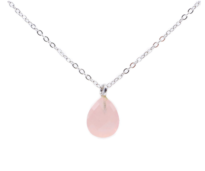 Collar de Gota de Plata 925 con Cuarzo Rosa – Amor y Paz - Mundo Tibet