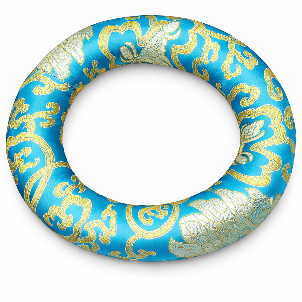 Almohada en forma de círculo para cantar mantras – Turquesa y dorado – 200 mm – Mundo Tibet