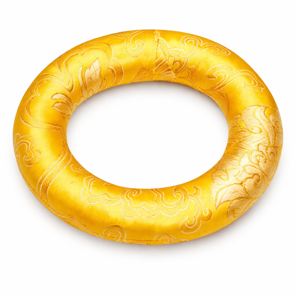 Almohada en forma de círculo para cantar mantras – Amarillo y dorado - 140 mm - Mundo Tibet