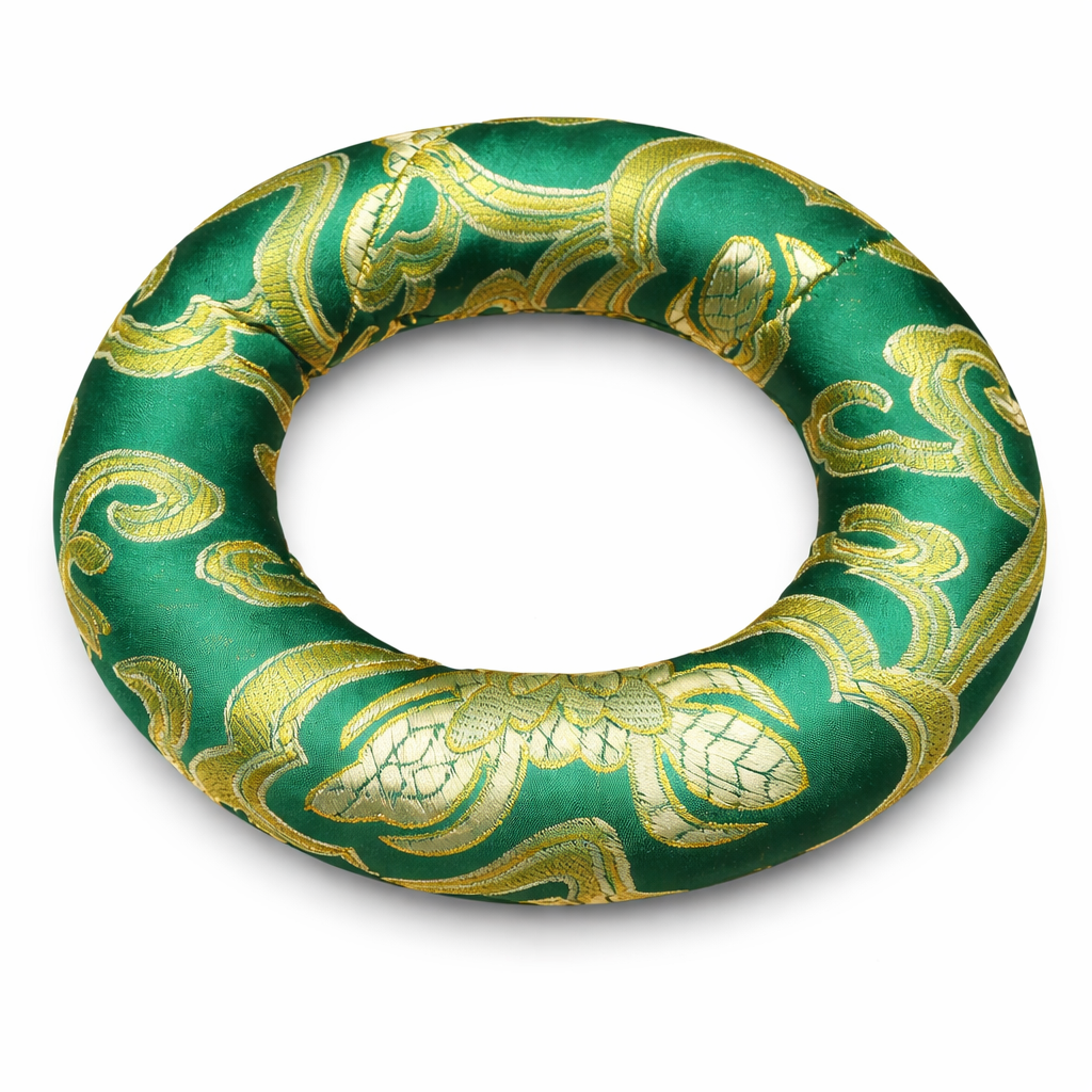 Almohada en forma de círculo para bol, verde y dorado - 100 mm - Mundo Tibet