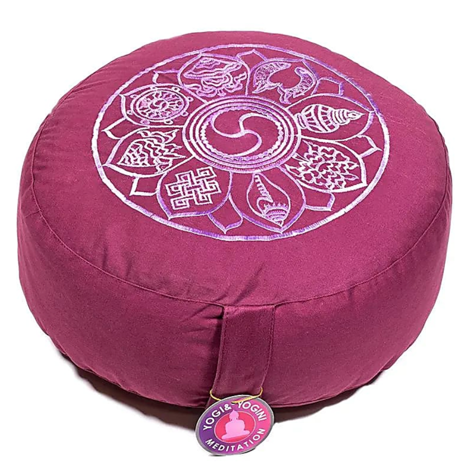 Coussin de méditation 8 signes auspicieux - Aubergine - univers tibet