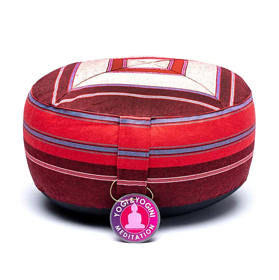 Coussin de méditation géométrique - Rouge et rose - univers tibet