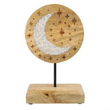 Décoration Croissant de Lune en Bois de Manguier & Sélénite - Lumière & Renouveau - univers tibet