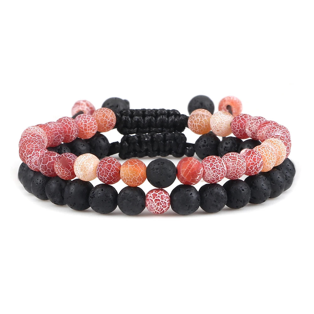 Pulseras Varias: Piedra de lava y ágata agrietada - Mundo Tibet