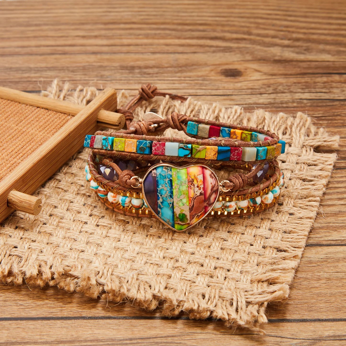 Pulsera Wrap 7 Chakras : Jaspe Imperial - Cristal - Ágata