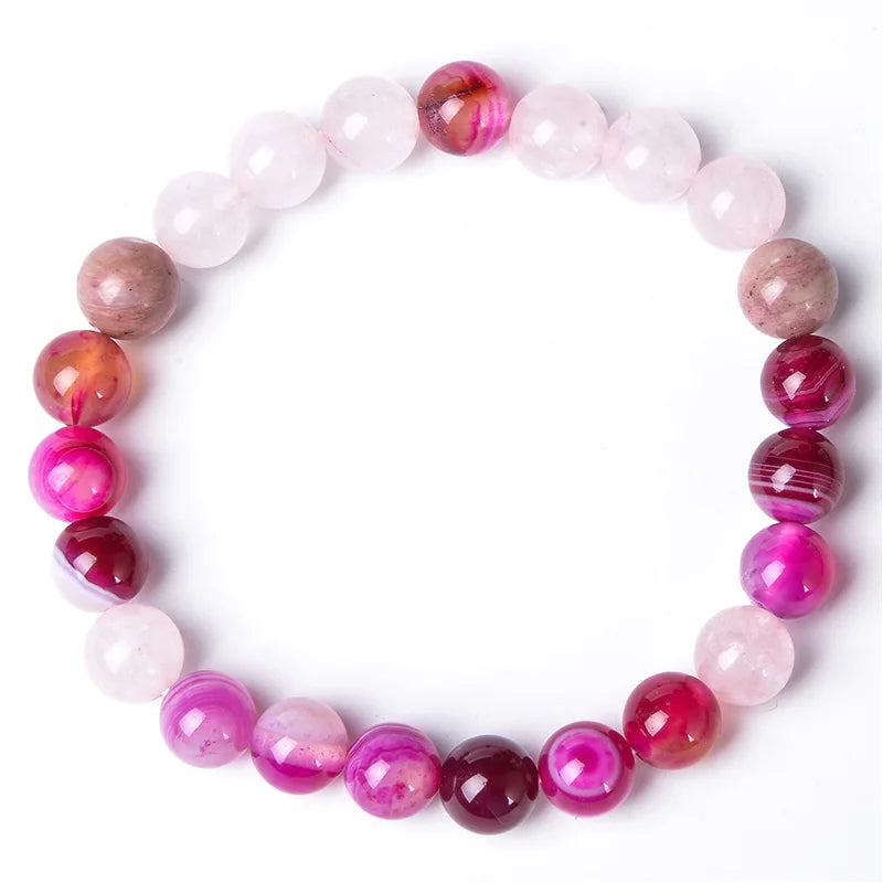 Mala y pulsera de cuarzo rosa, ágata y rodocrosita
