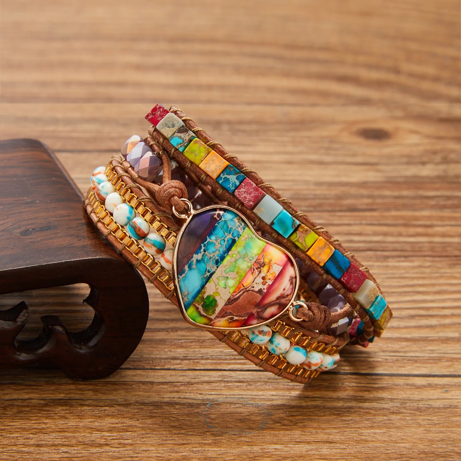 Pulsera Wrap 7 Chakras : Jaspe Imperial - Cristal - Ágata