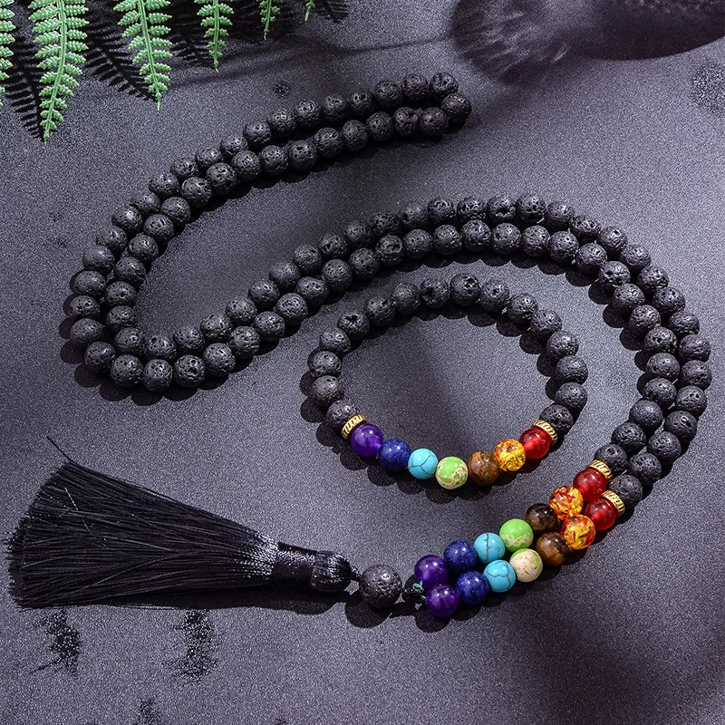 Mala de Lava de 7 Chakras