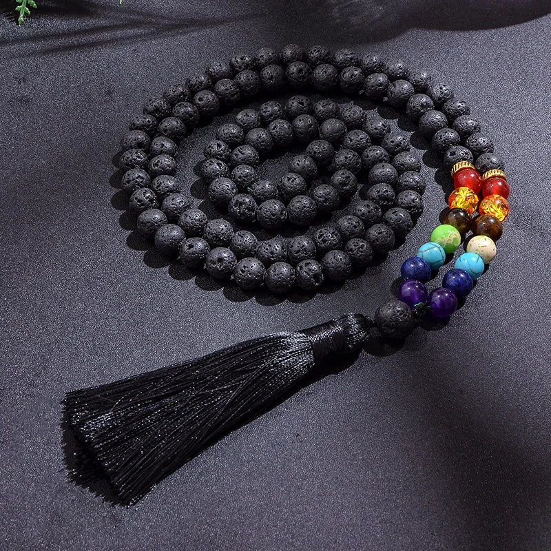 Mala de Lava de 7 Chakras