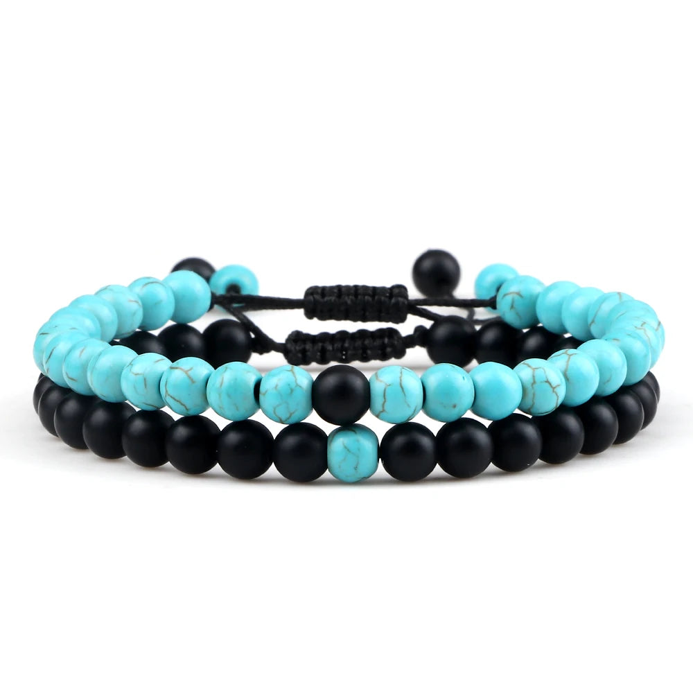 Pulseras tibetanas coordinadas - Turquesa y Ónix - Mundo Tibet