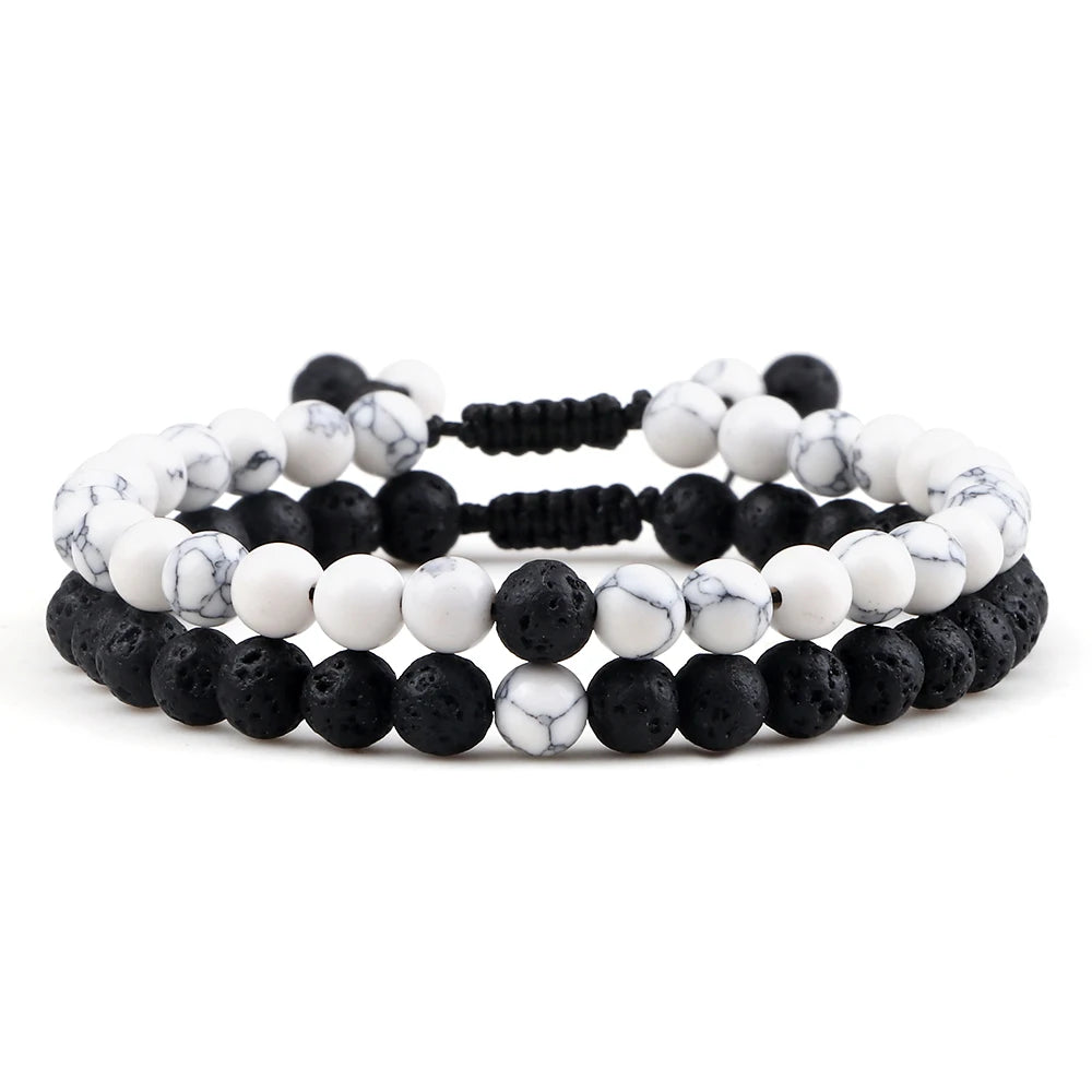 Pulseras tibetanas combinadas, lava y howlite - Mundo Tibet