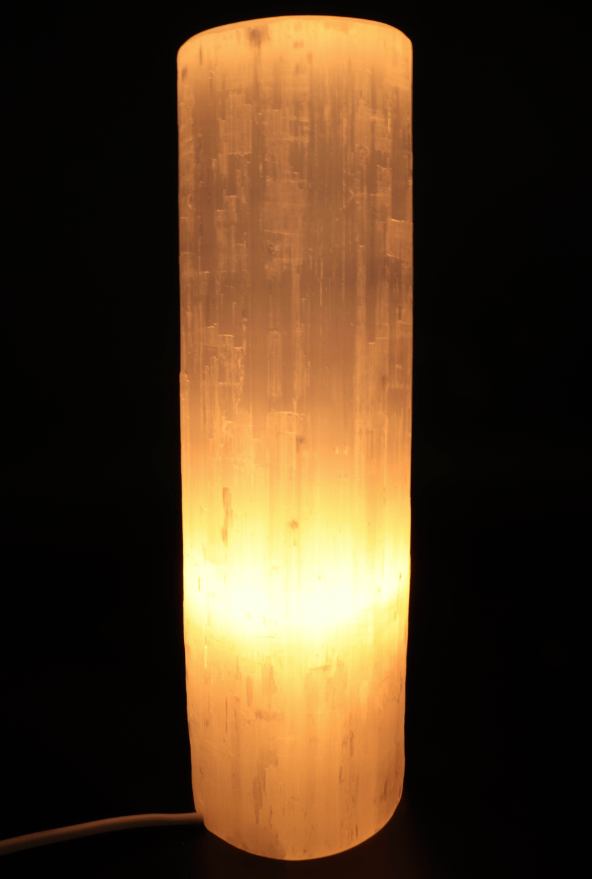 Lámpara de selenita, forma cilíndrica de 30 cm - Mundo Tibet