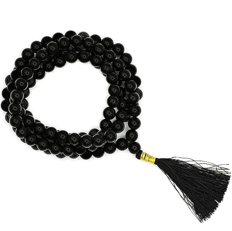 Collar de 108 cuentas de turmalina negra, calidad AA - Mundo Tibet