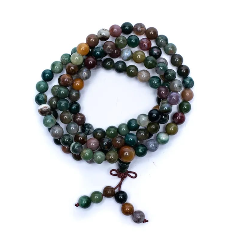 Amuleto tibetano de 108 cuentas de ágata multicolor - Mundo Tibet