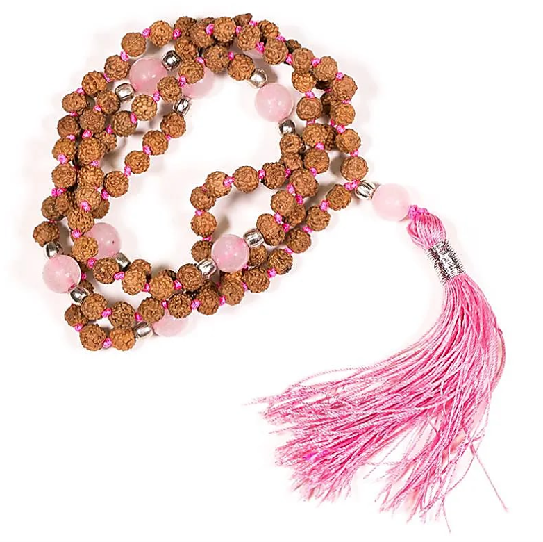 Ámula Tibetana de Rudraksha y Cuarzo Rosa - Mundo Tibet
