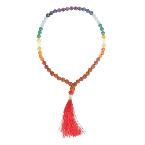 Mala de voyage 54 perles Rudraksha & 7 Chakras – Équilibre et Harmonie