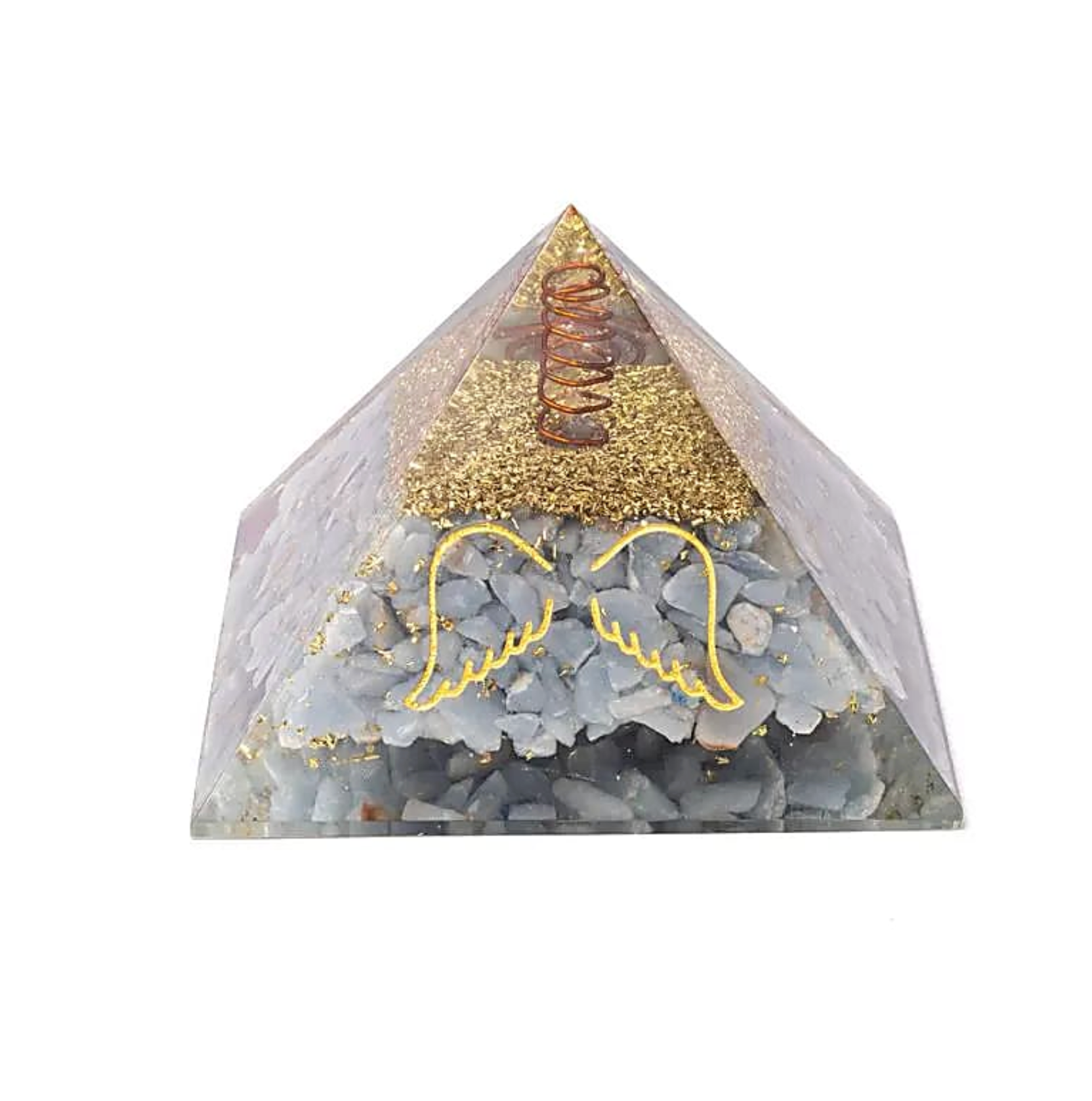 Pirámide de Orgonita con Alas Celestiales – Ángélite y Símbolo de Ángel - Mundo Tibet