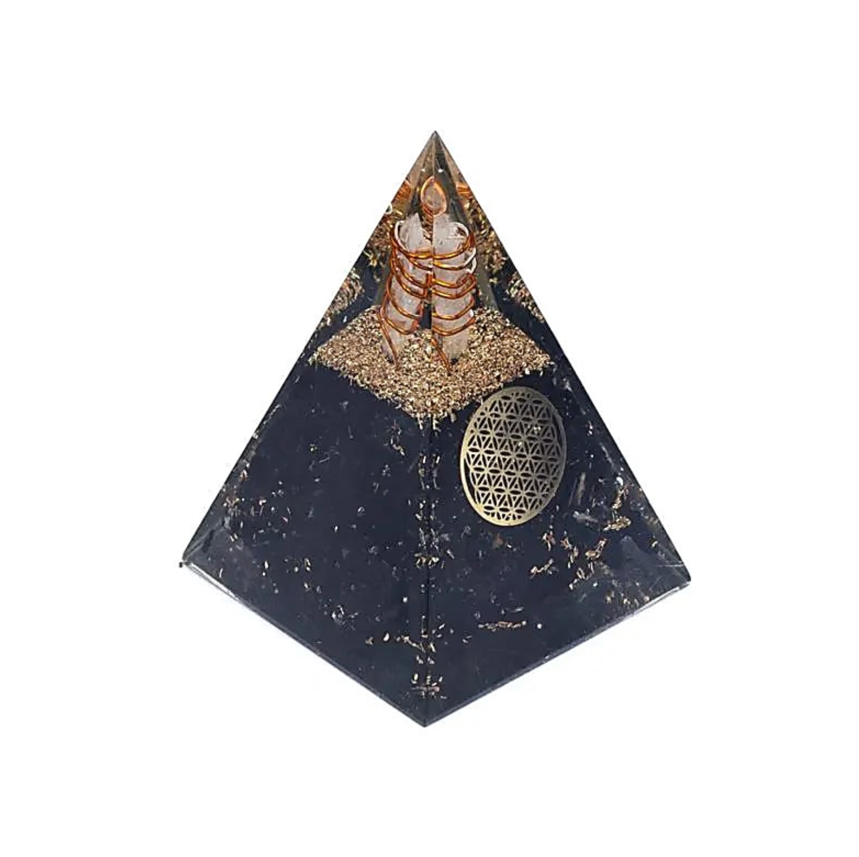 Pirámide de Orgonita, Escudo Sagrado – Turmalina Negra y Flor de Vida - Mundo Tibet