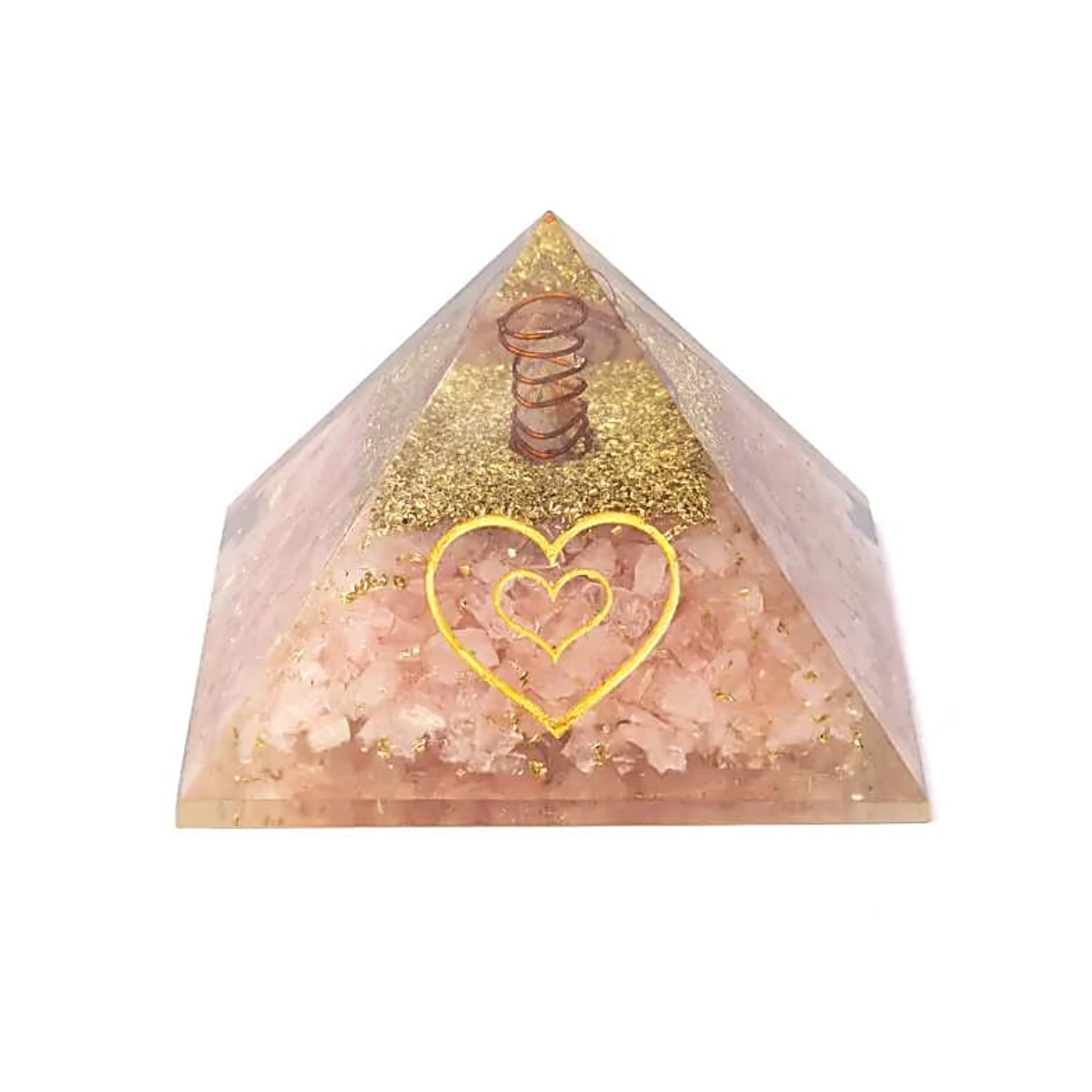 Pirámide de Orgonita Corazón de Luz – Cuarzo Rosa & Símbolo del Corazón - Mundo Tibet
