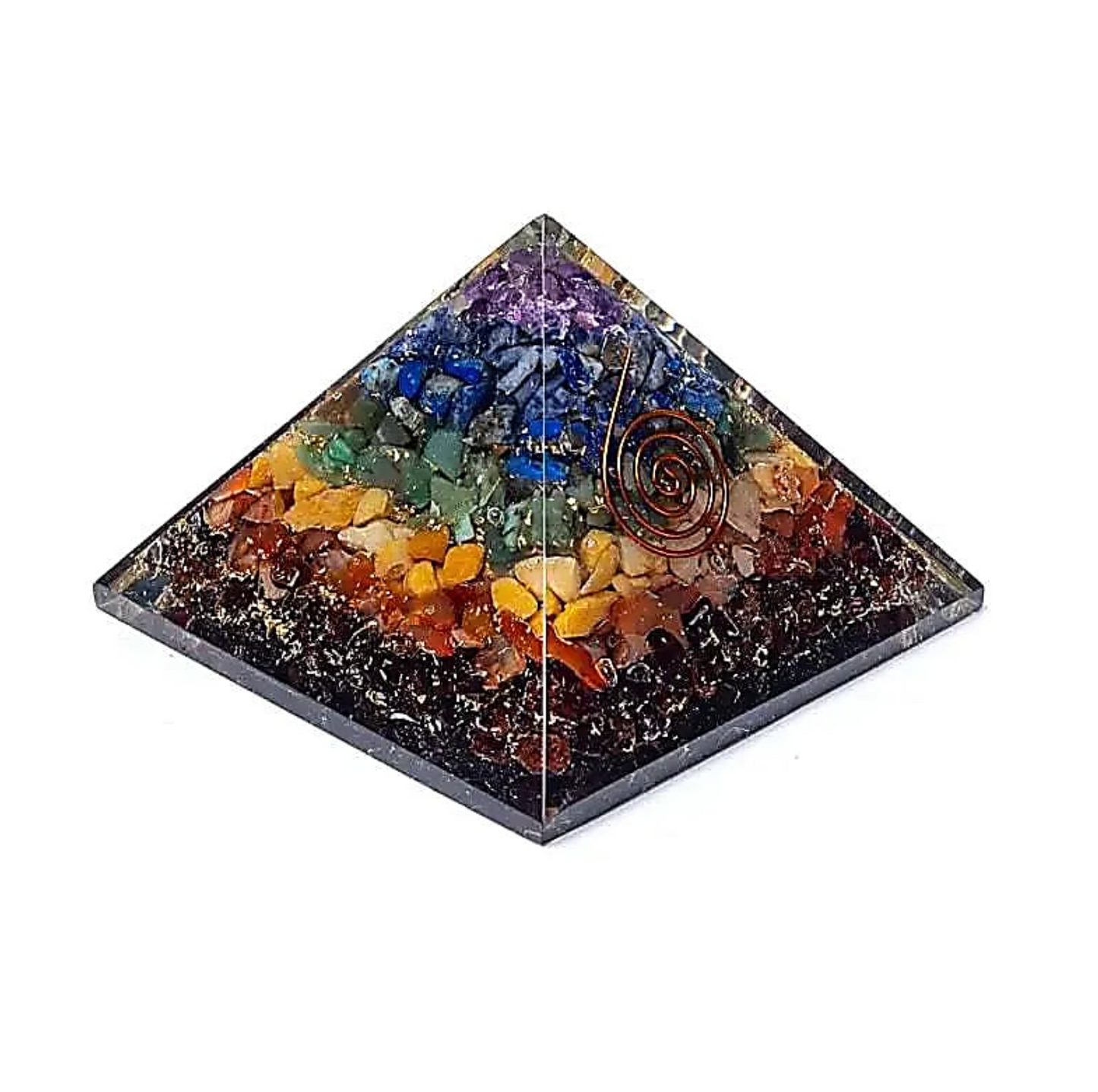 Pirámide de Orgonita para el Despertar de los Chakras – 7 Piedras Naturales – Mundo Tibet