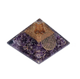 Pirámide de Orgonita de Armonía Celestial en Ámbar – Flor de Vida – Mundo Tibet