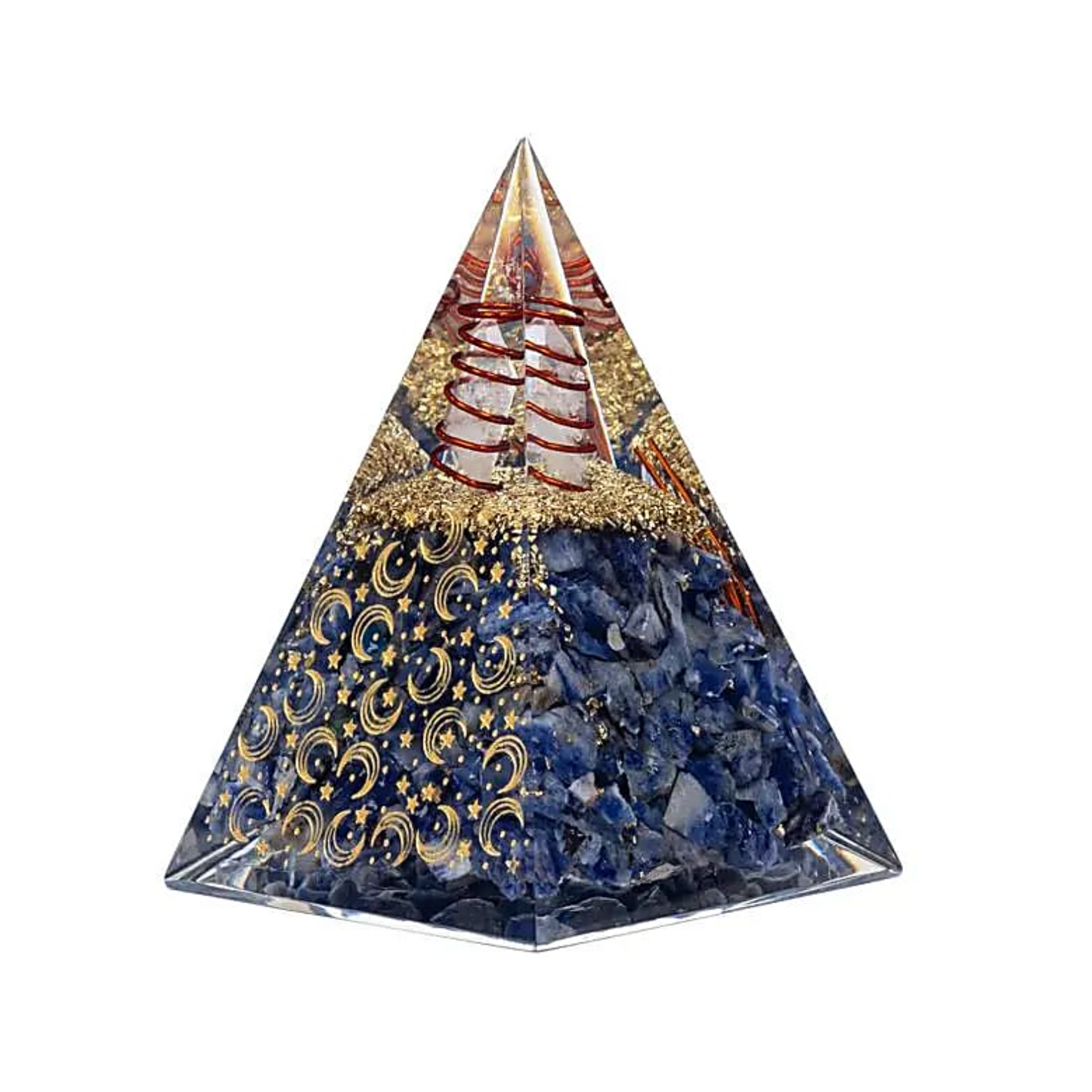 Pirámide de Orgonita de Sodalita y Cristal de Roca - Mundo Tibet