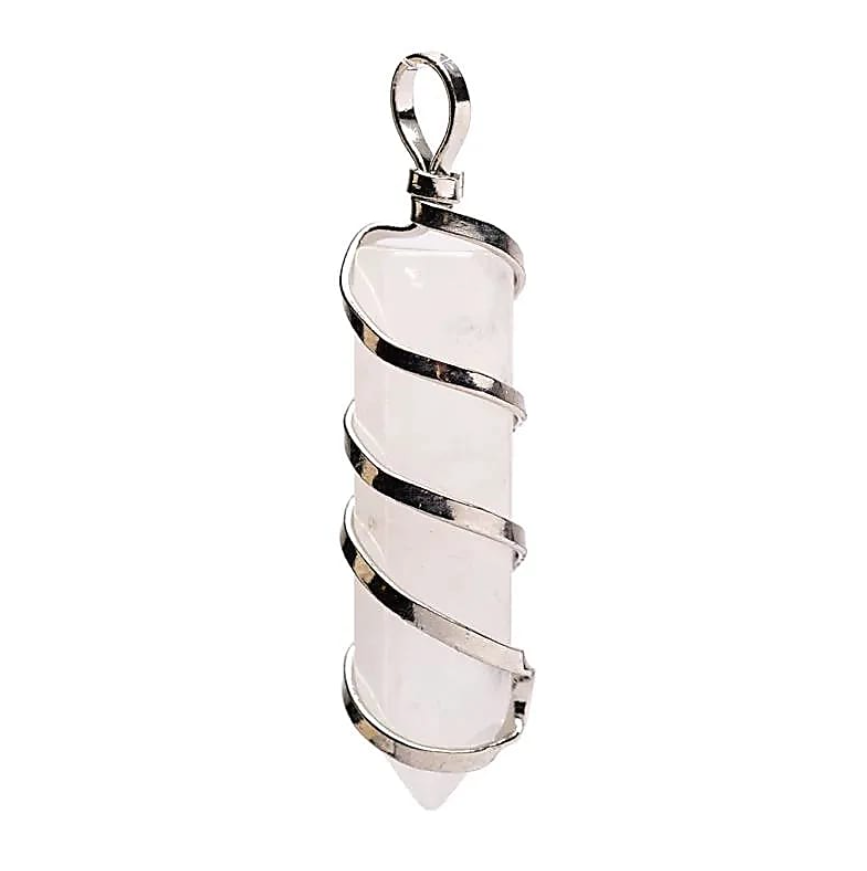 Colgante con forma de aguja de cristal de roca y espiral - Mundo Tibet
