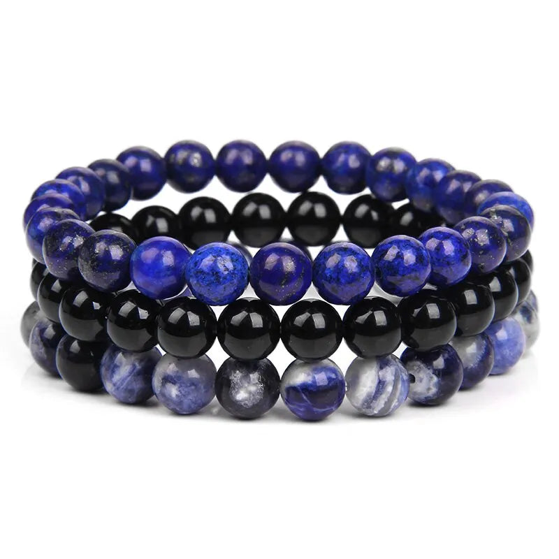 Pulseras tibetanas de tres piezas - Lapislázuli - Ónix - Sodalita - Mundo Tibet