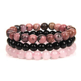 Pulseras tibetanas de tres colores - Rodonita - Ónix - Cuarzo rosa - Mundo Tibet