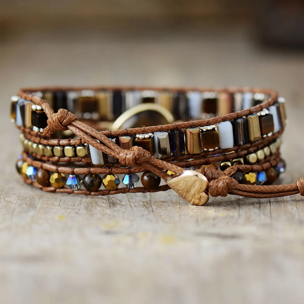 Pulsera Wrap - Ojo de Tigre - Perlas de Cristal