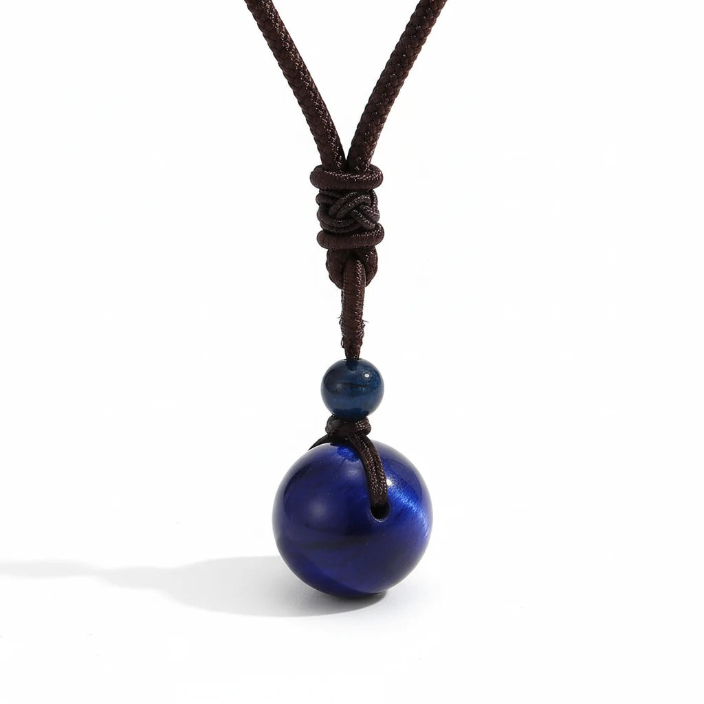 Colgante de piedra natural, ojo de tigre azul - Mundo Tibet