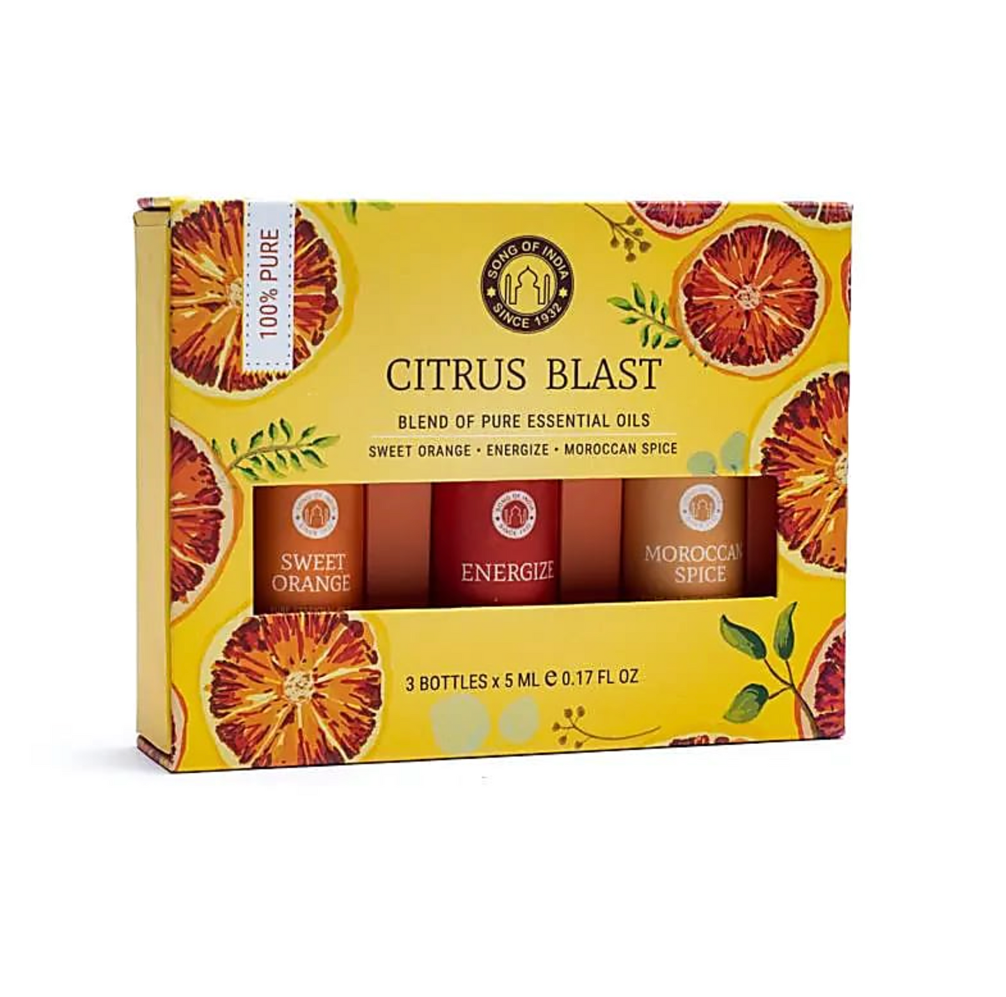 Juego de aceites esenciales Citrus Blast – Song of India (Naranja dulce, Energize, Especias marroquinas) - Mundo Tibet