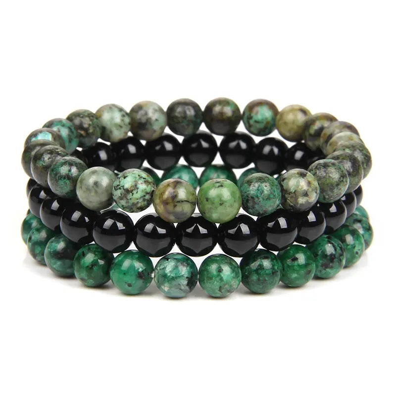 Pulseras Tibetanas Combinadas - Turquesa Africana - Ónix - Jade Verde - Mundo Tibet