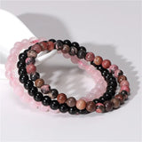 Pulseras combinadas: Rodonita - Ónix - Cuarzo rosa