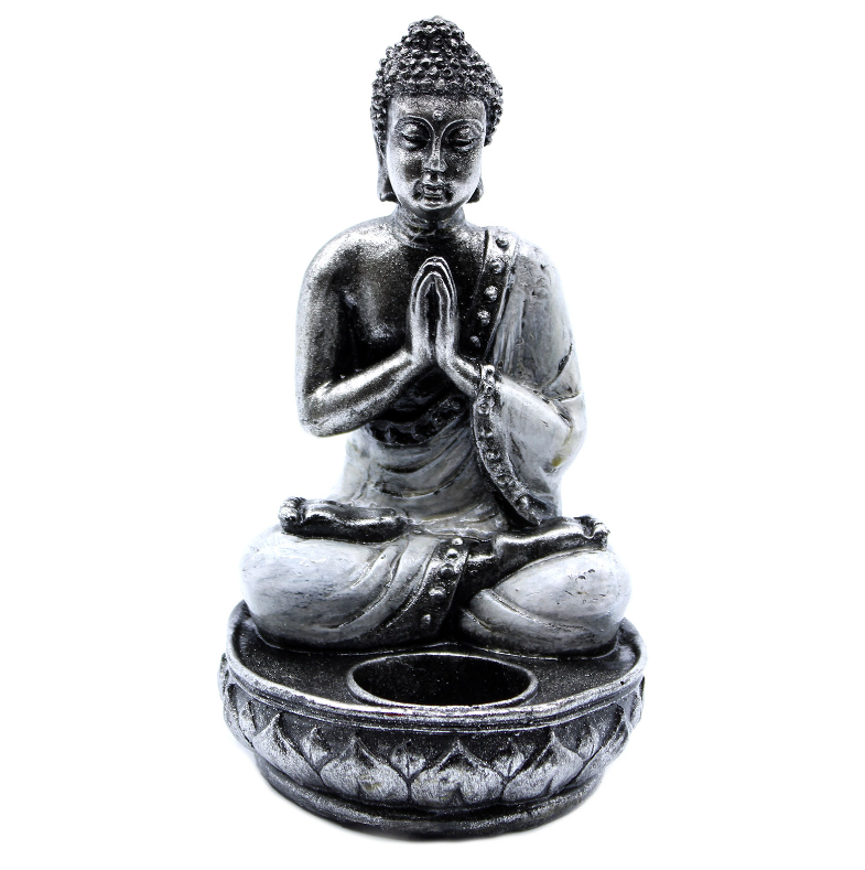 Estatuilla de Buda en la postura de oración con vela - Mundo Tibet