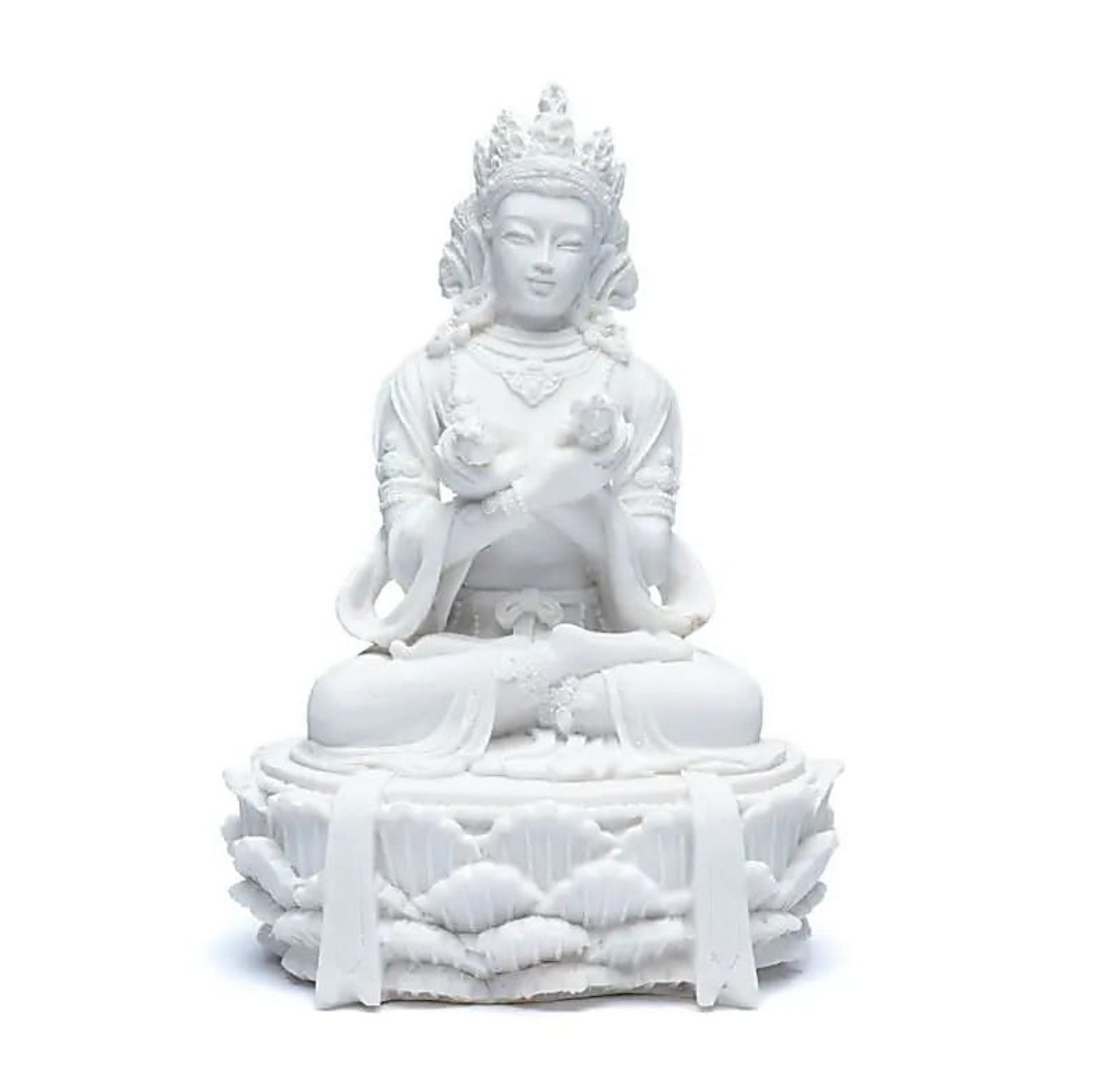 Estatua de Buda con campanilla y dorje blanco - Mundo Tibet
