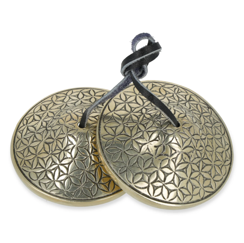 Tingsha Fleur de Vie en Laiton – Cymbales Tibétaines de Méditation - univers tibet