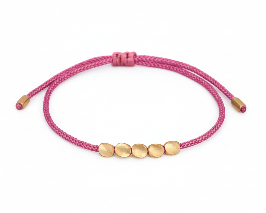 Collar tibetano de la suerte, 4 cuentas de cobre rosa - Mundo Tibet