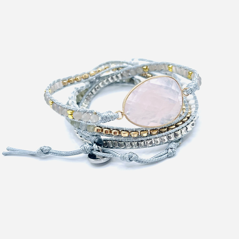 pulsera-tibetana-luz-del-corazón-cuarzo-rosa-y-howlite - Mundo Tibet