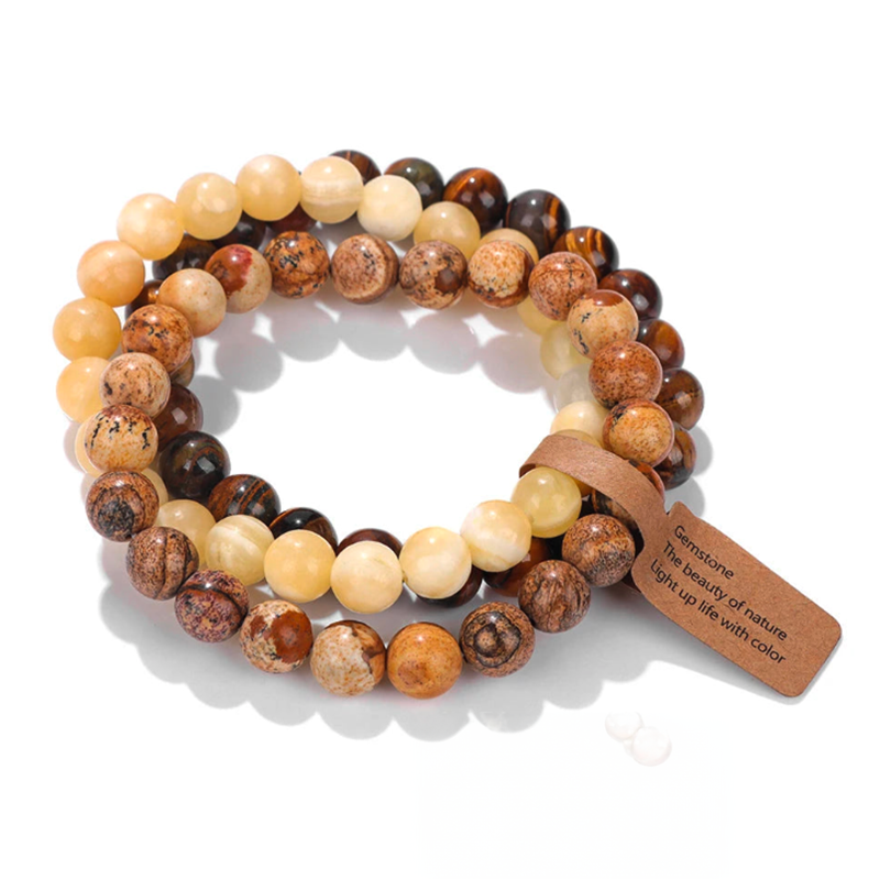 trío de pulseras tibetanas - jaspe, jade y ojo de tigre - Mundo Tibet